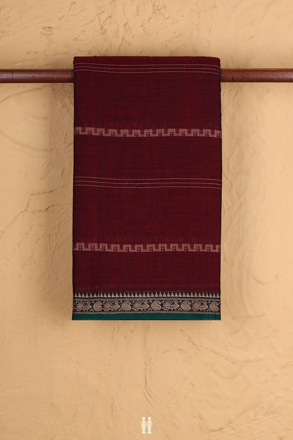 Narayanpet Cotton Saree In Burgundy Red With Stripes Design
