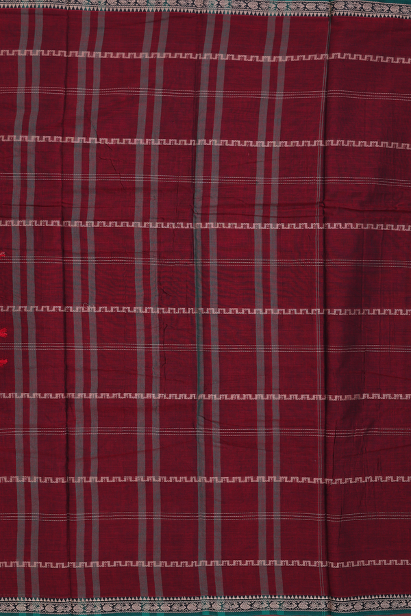 Narayanpet Cotton Saree In Burgundy Red With Stripes Design