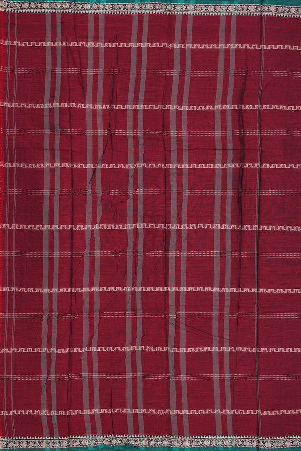 Narayanpet Cotton Saree In Burgundy Red With Stripes Design