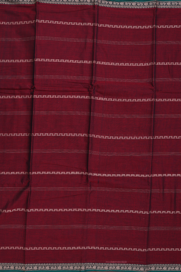 Narayanpet Cotton Saree In Burgundy Red With Stripes Design