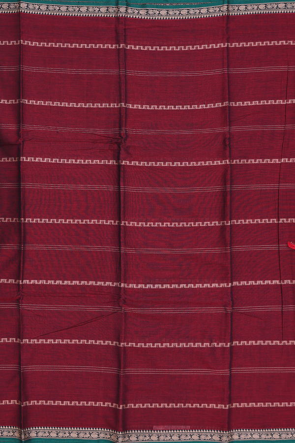 Narayanpet Cotton Saree In Burgundy Red With Stripes Design