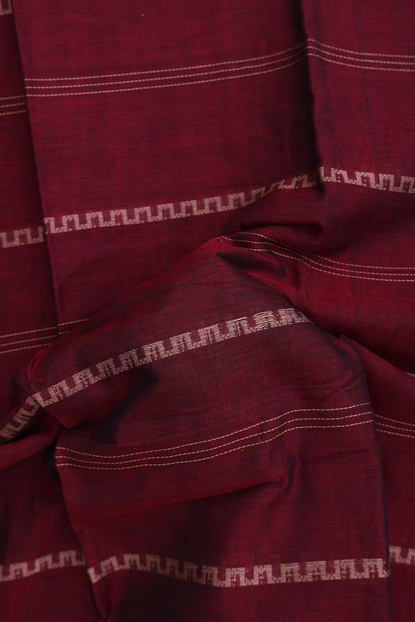 Narayanpet Cotton Saree In Burgundy Red With Stripes Design