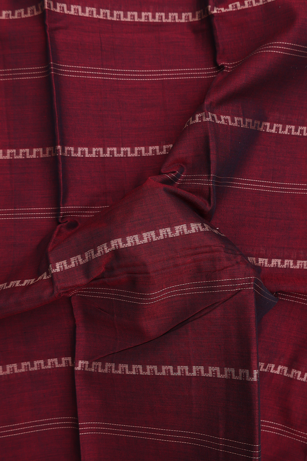 Narayanpet Cotton Saree In Burgundy Red With Stripes Design