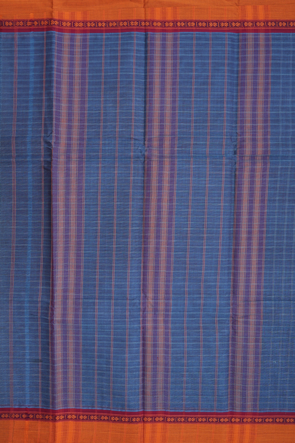 Narayanpet Cotton Saree In Pigeon Blue With Checks Design