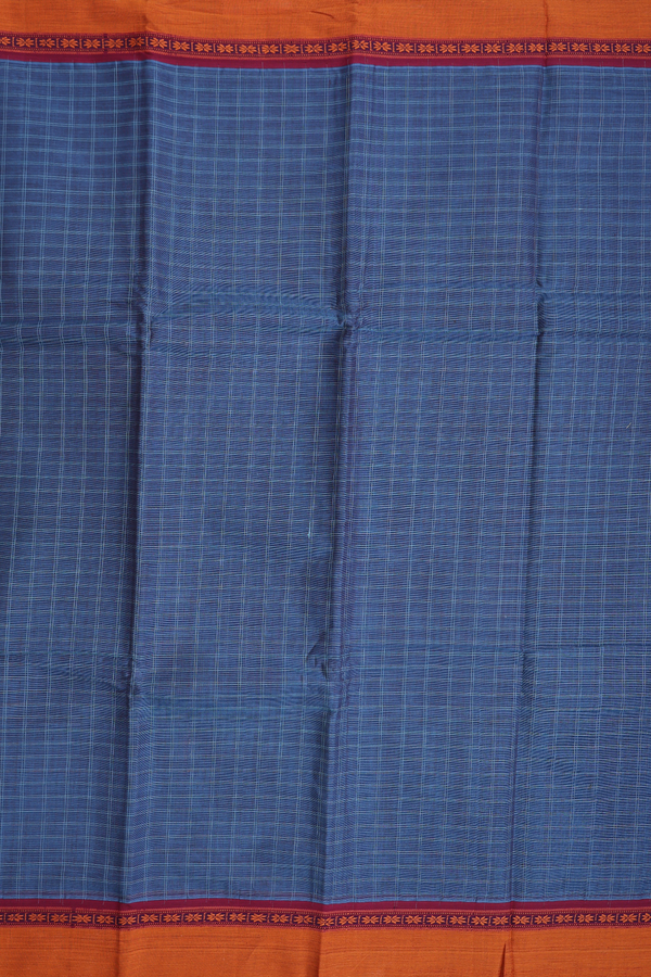Narayanpet Cotton Saree In Pigeon Blue With Checks Design