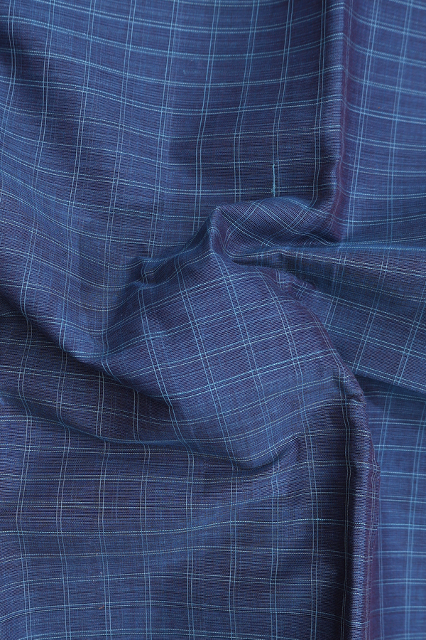 Narayanpet Cotton Saree In Pigeon Blue With Checks Design