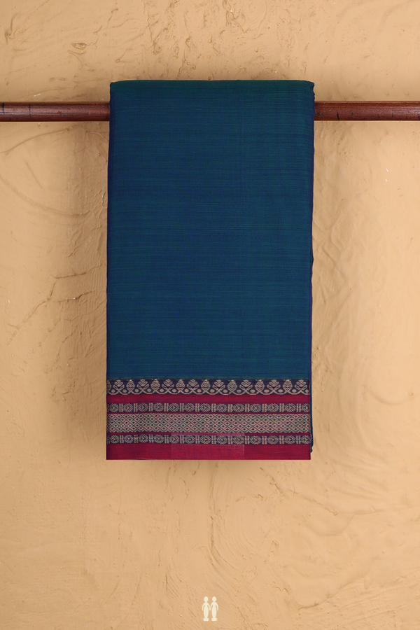 Narayanpet Cotton Saree In Prussian Blue With Contrast Border