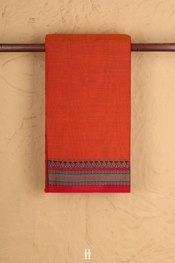 Narayanpet Cotton Saree In Spiced Orange With Contrast Border