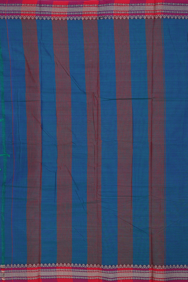 Narayanpet Cotton Saree In Prussian Blue With Contrast Border