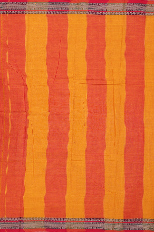 Narayanpet Cotton Saree In Spiced Orange With Contrast Border