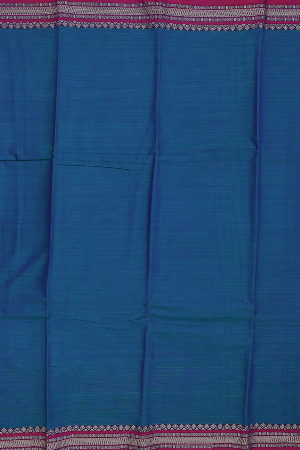 Narayanpet Cotton Saree In Prussian Blue With Contrast Border