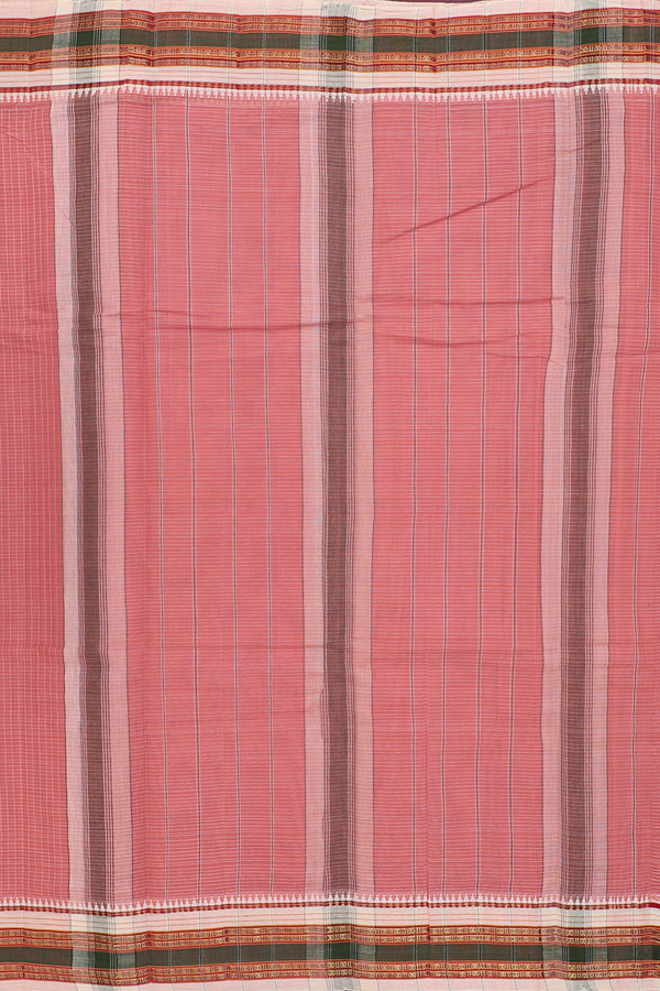 Narayanpet Cotton Saree In Coral Peach With Checks Design