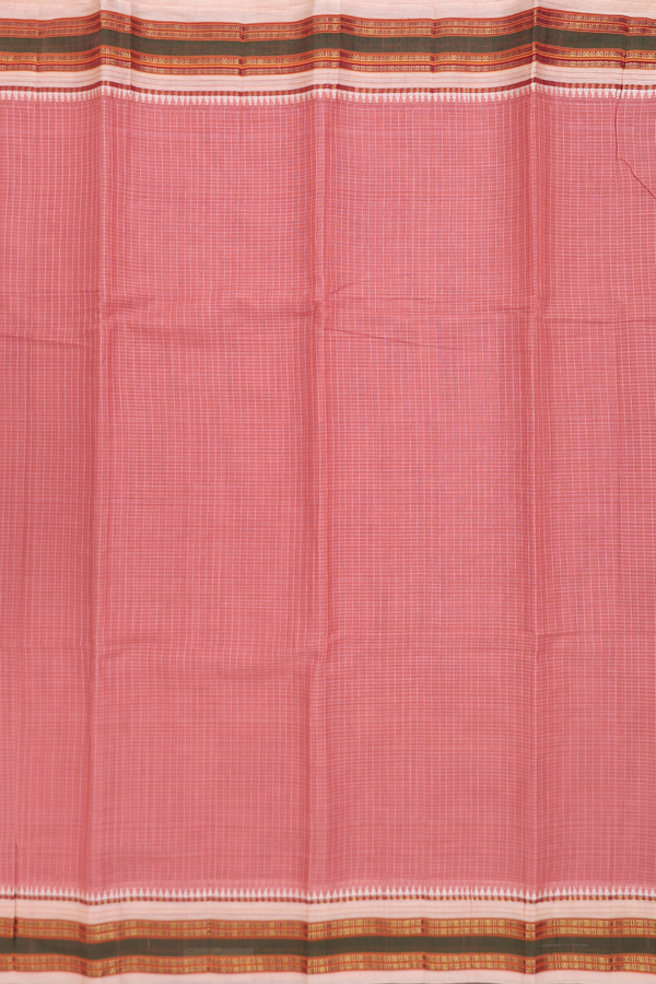 Narayanpet Cotton Saree In Coral Peach With Checks Design