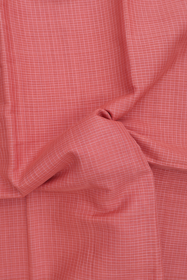 Narayanpet Cotton Saree In Coral Peach With Checks Design