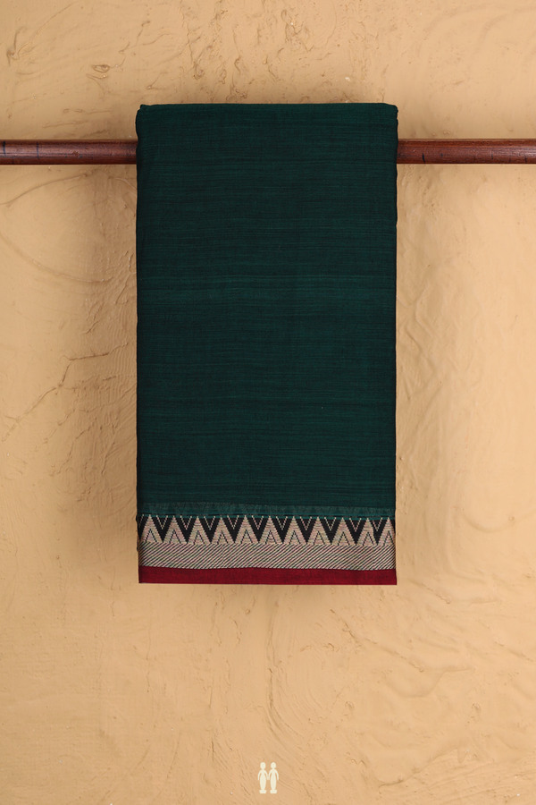 Narayanpet Cotton Saree In Dark Green With Contrast Border