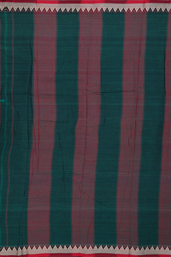 Narayanpet Cotton Saree In Dark Green With Contrast Border