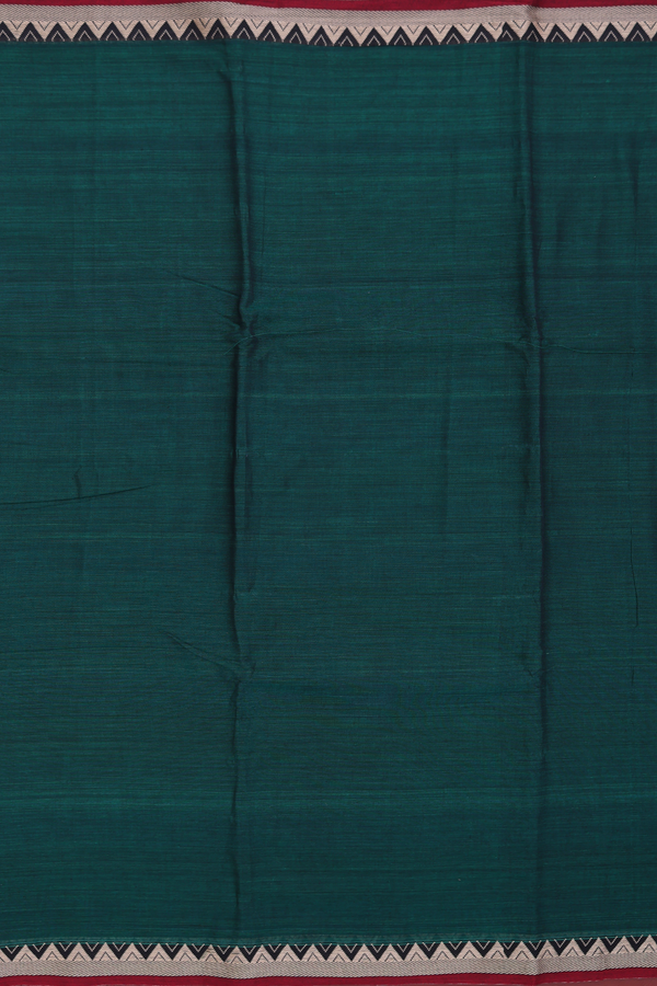 Narayanpet Cotton Saree In Dark Green With Contrast Border