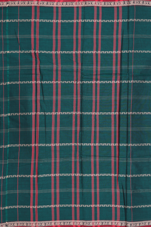 Narayanpet Cotton Saree In Dark Green With Stripes Design