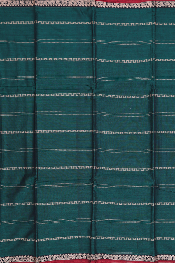 Narayanpet Cotton Saree In Dark Green With Stripes Design
