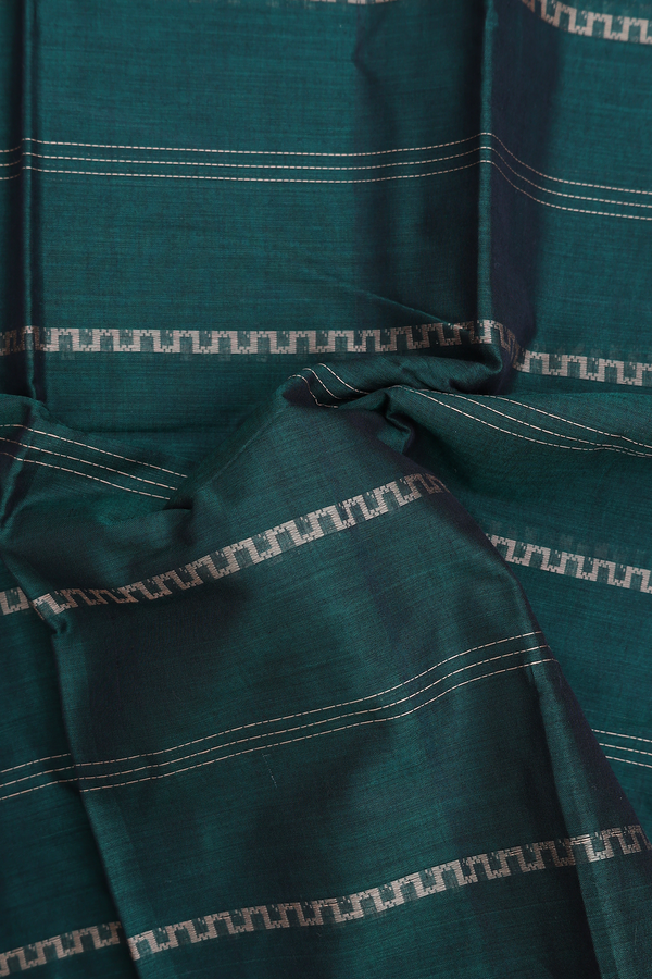 Narayanpet Cotton Saree In Dark Green With Stripes Design