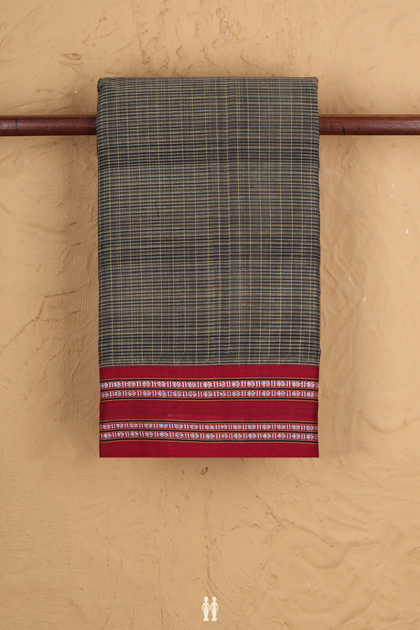 Narayanpet Cotton Saree In Dusty Khaki With Checks Design