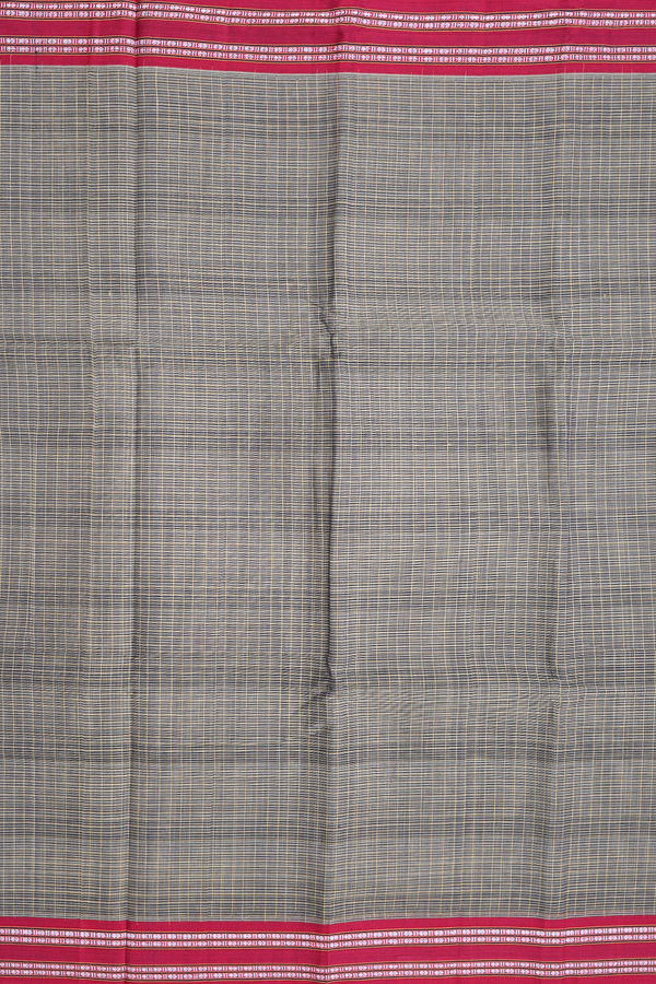 Narayanpet Cotton Saree In Dusty Khaki With Checks Design