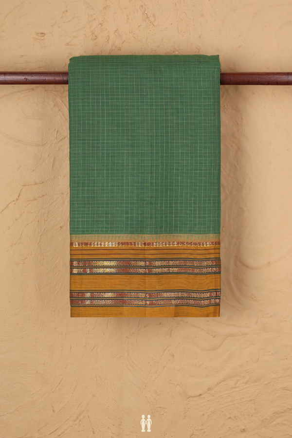 Narayanpet Cotton Saree In Green With Checks Design