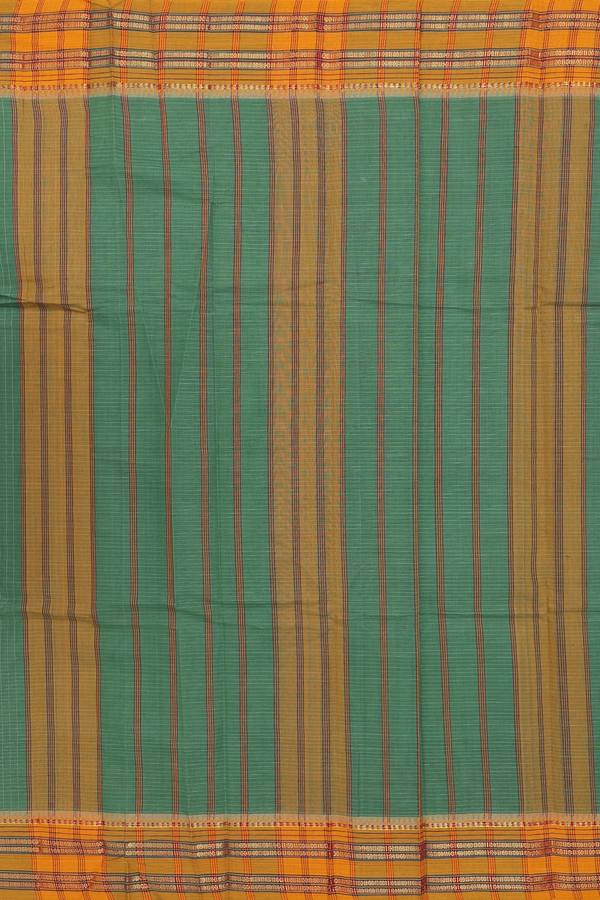 Narayanpet Cotton Saree In Green With Checks Design