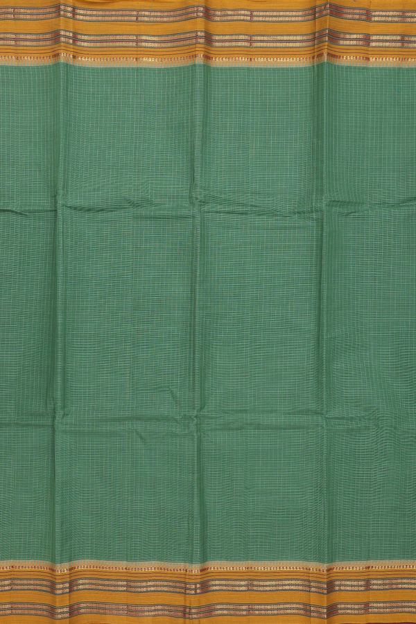 Narayanpet Cotton Saree In Green With Checks Design