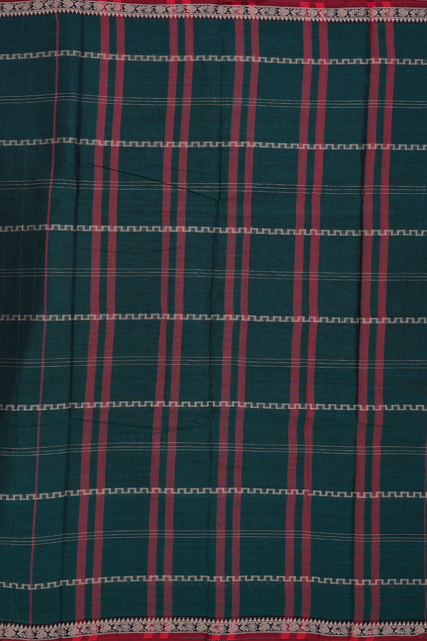 Narayanpet Cotton Saree In Forest Green With Stripes Design