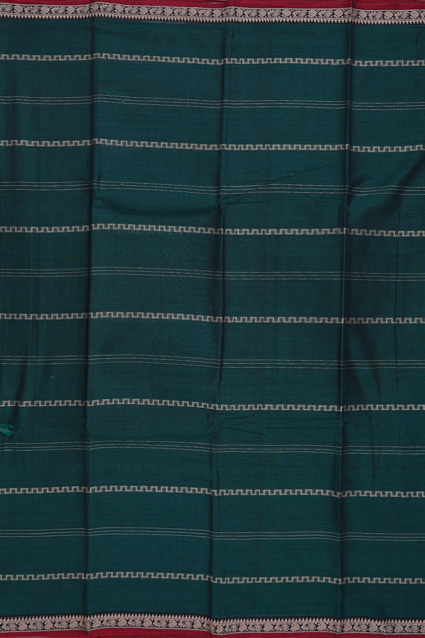 Narayanpet Cotton Saree In Forest Green With Stripes Design