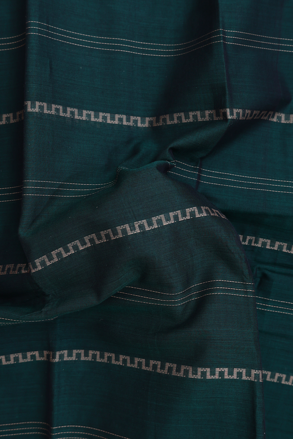 Narayanpet Cotton Saree In Forest Green With Stripes Design