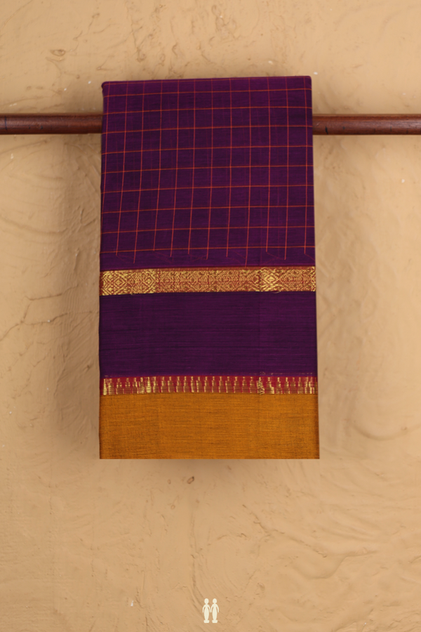 Narayanpet Cotton Saree In Grape Purple With Checks Design