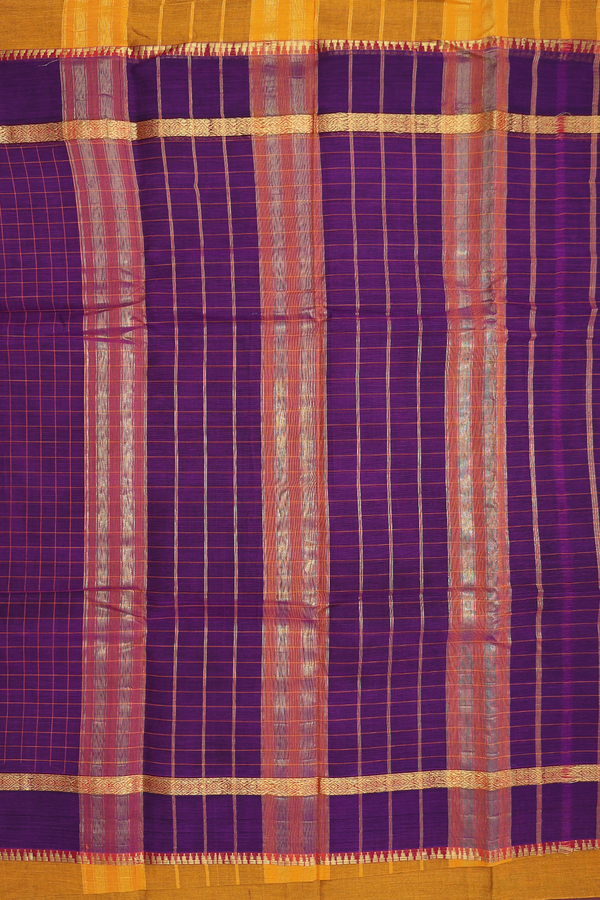 Narayanpet Cotton Saree In Grape Purple With Checks Design