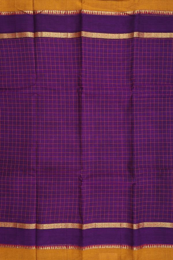 Narayanpet Cotton Saree In Grape Purple With Checks Design