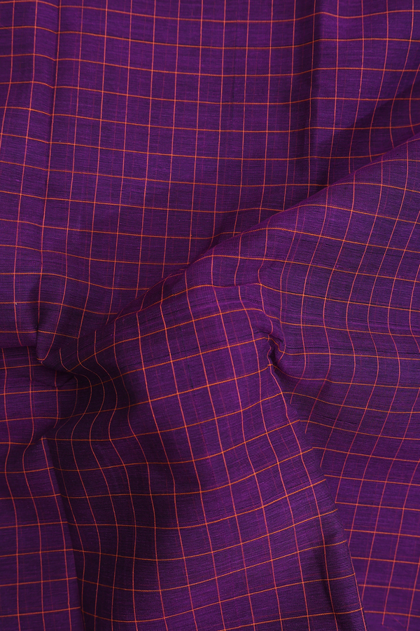 Narayanpet Cotton Saree In Grape Purple With Checks Design