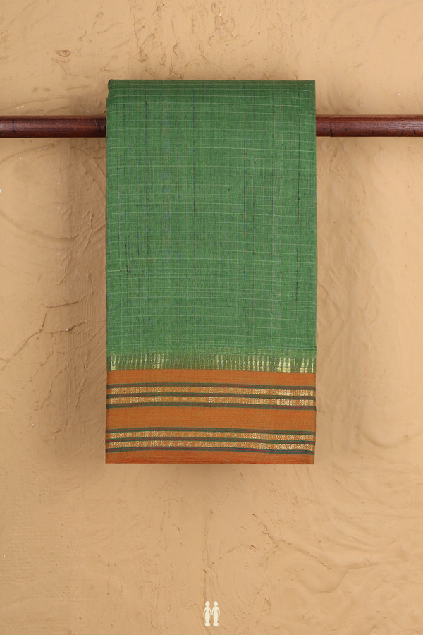 Narayanpet Cotton Saree In Stone Green With Checks Design