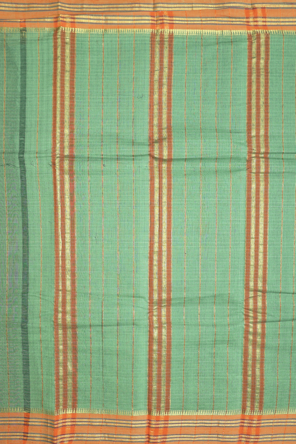 Narayanpet Cotton Saree In Stone Green With Checks Design