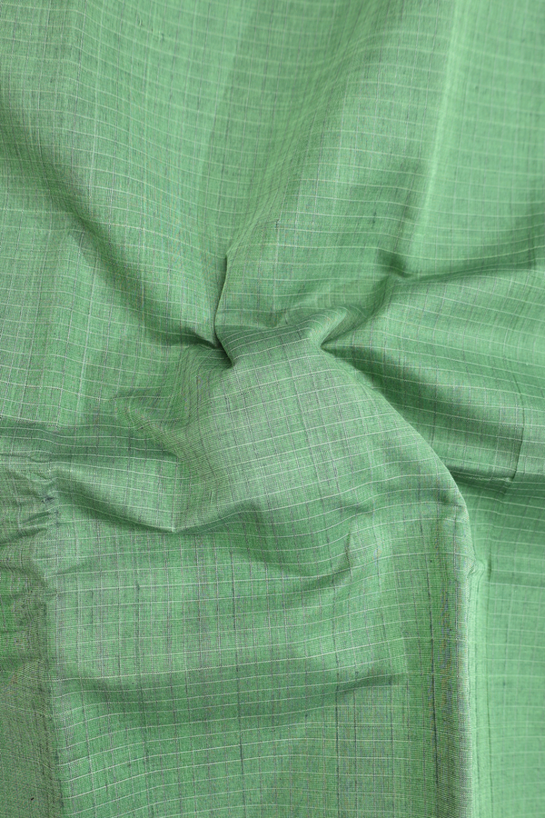 Narayanpet Cotton Saree In Stone Green With Checks Design