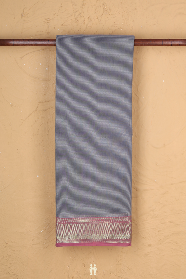 Narayanpet Cotton Saree In Grey With Stripes Design