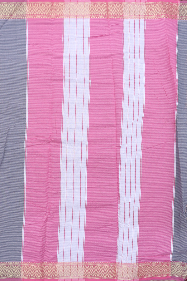 Narayanpet Cotton Saree In Grey With Stripes Design
