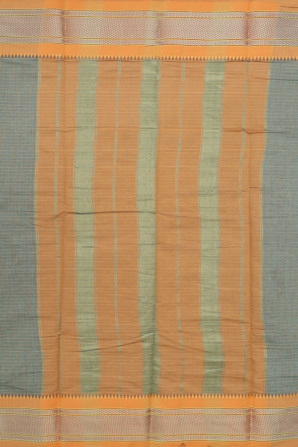 Narayanpet Cotton Saree In Moss Green With Checks Design