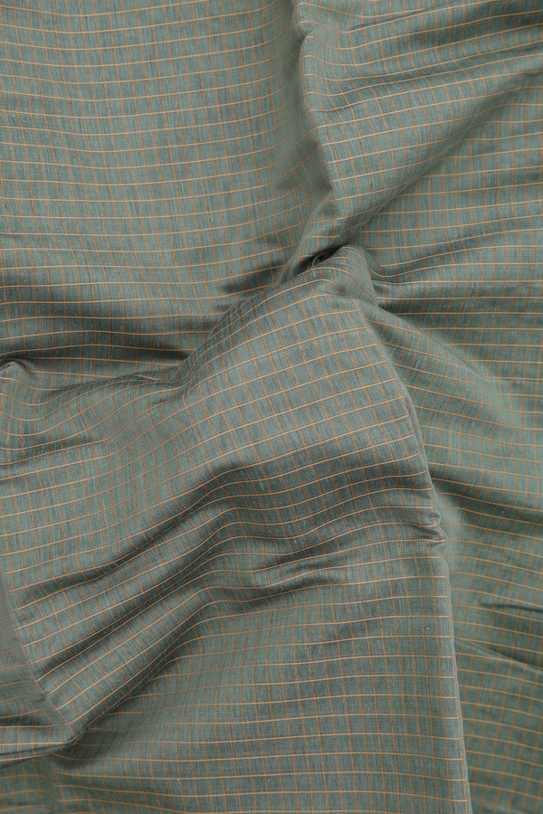 Narayanpet Cotton Saree In Moss Green With Checks Design