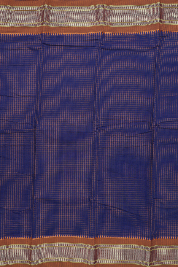 Narayanpet Cotton Saree In Navy Blue With Checks Design