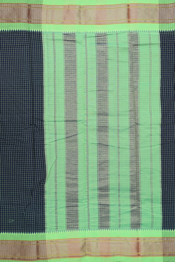 Narayanpet Cotton Saree In Navy Blue With Checks Design