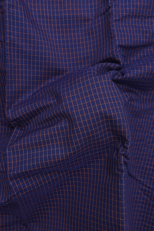 Narayanpet Cotton Saree In Navy Blue With Checks Design