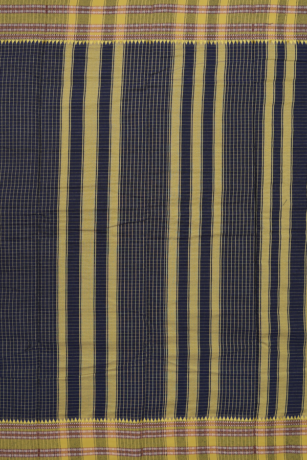 Narayanpet Cotton Saree In Navy Blue With Checks Design