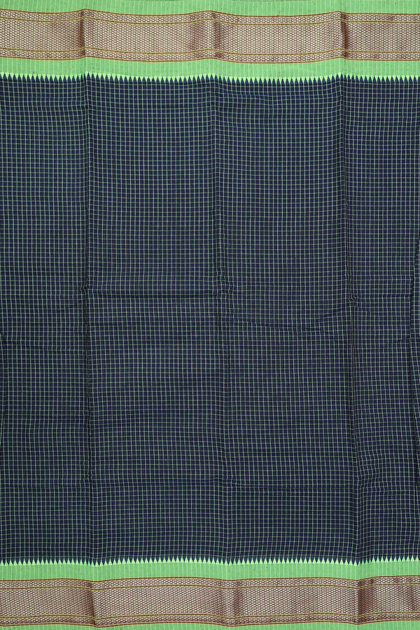 Narayanpet Cotton Saree In Navy Blue With Checks Design
