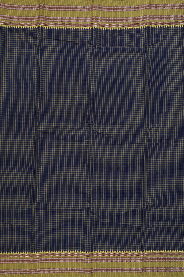 Narayanpet Cotton Saree In Navy Blue With Checks Design