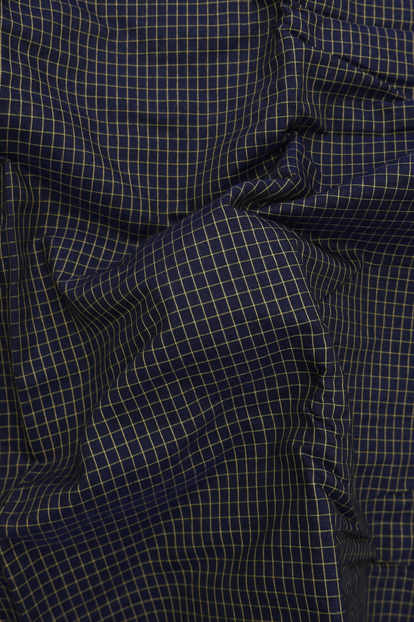 Narayanpet Cotton Saree In Navy Blue With Checks Design